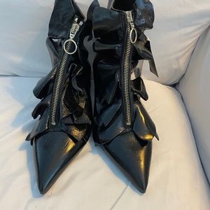 NWT Zara black point toe boot with ruffle.